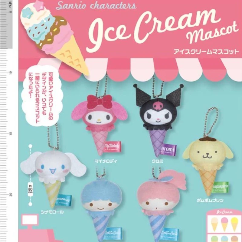 

Sanrio Hello Kitty Soft Plush Ice Cream Keychain Gashapon Capsule Toys Kawaii Anime Figure Cute Kuromi Cinnamoroll Melody Gift