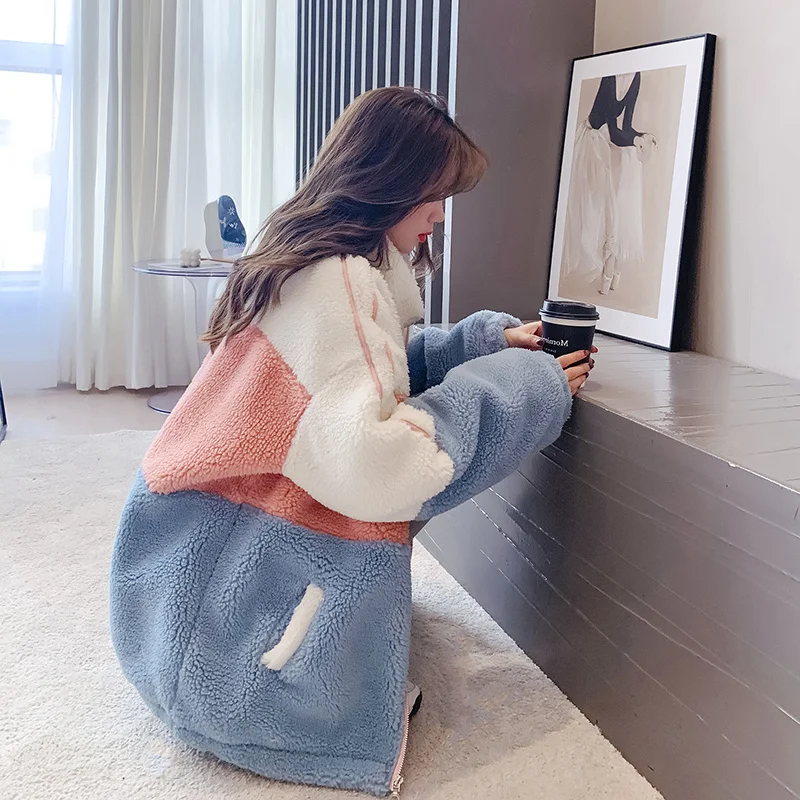 

Large Size Women's 2021 New Fleece Lamb Wool Sweater Women's Winter Fleece Thickened Coat Woman Jacket