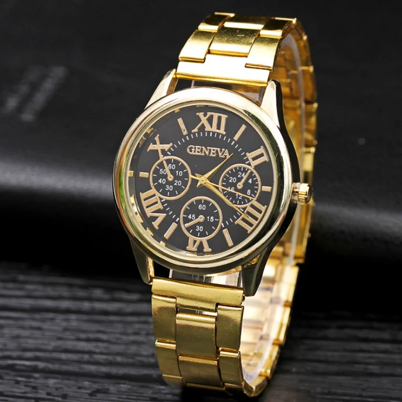2023 New Fashion Gift Alloy Watches Men's Ladies Models Steel Strap 24-hour Watch Geneva Three-eye Watch Men's Quartz Watches