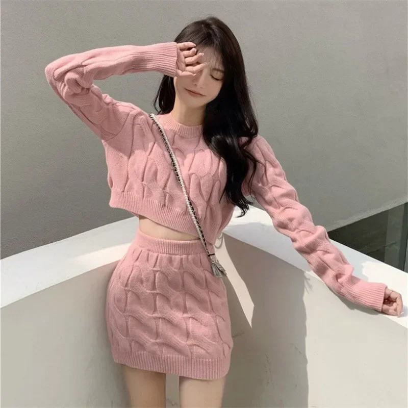 Женский комплект из двух предметов милый облегающий свитер с круглым вырезом
