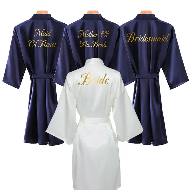 Women Robe Silk Satin Robes Bridal Wedding Robe Bridesmaid Robes Bride Robe Gown Solid Robe & Slippers