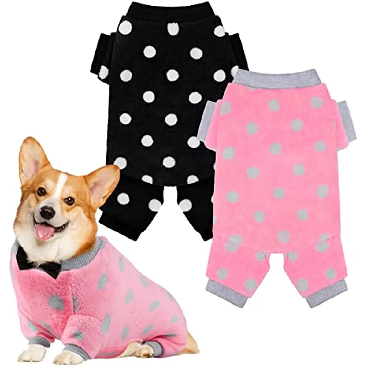 

2 Pieces Dog Pajamas Flannel Dog Onesie Warm Pet Clothes Soft Dog Pjs Dog Apparel Dog Jumpsuit Jammies with Legs for Pet Dog Cat