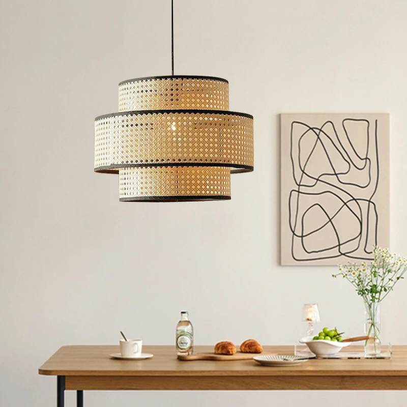 Japanese Style Rattan Pendant Light LED E27 For Restaurant Coffee Shop Livingroom Minimalist Creative Atmosphere Design Hanglamp