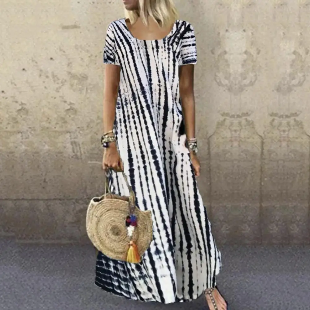 

Casual Party Dress Short Sleeve Cool Streetwear O Neck Tie Dye Women Dress