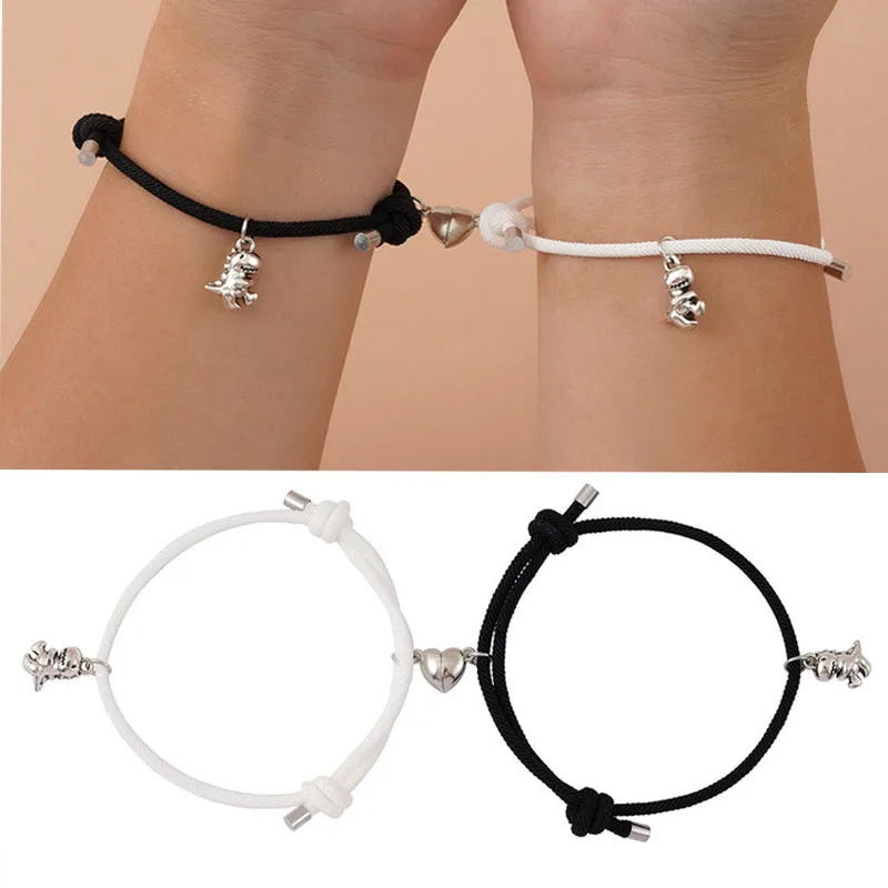 

Dinosaur Pendant Love Magnet Couple Bracelets Adjustable Rope Unlimited Love Bracelet Lucky Black and White Gif