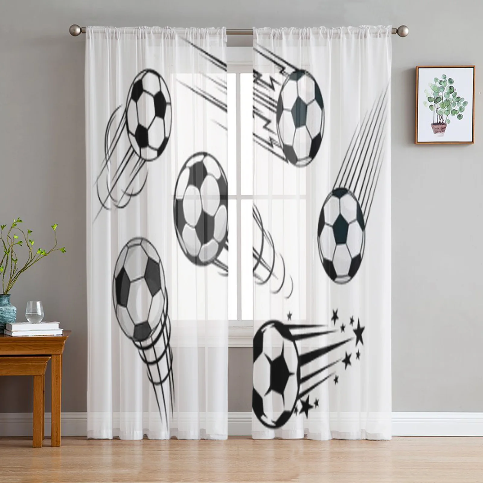 

Speeding Footballs Soccer Balls Black white Chiffon Sheer Curtains for Living Room Bedroom Decor Window Voiles Tulle Curtain
