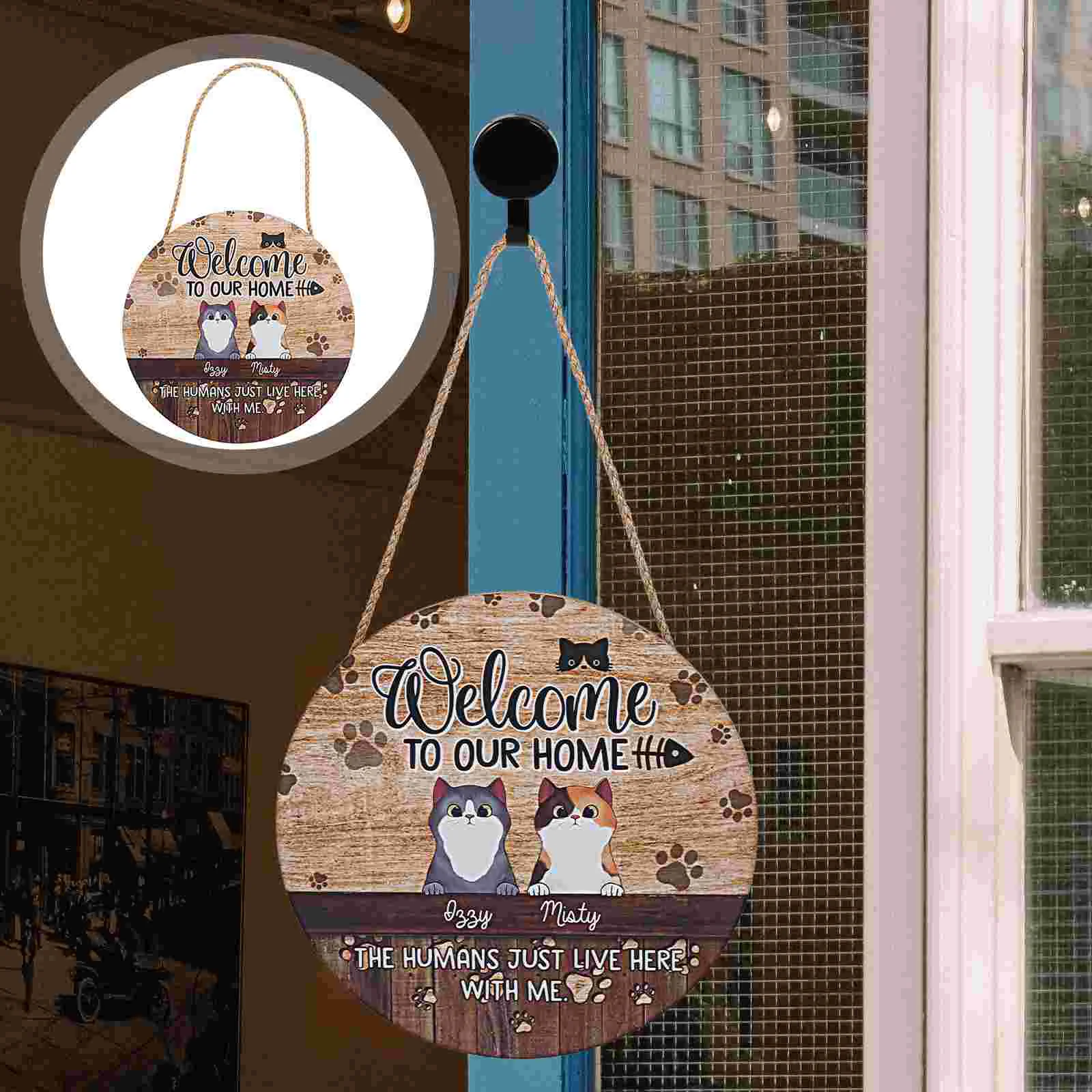

Wall Hanging Decor Outdoor Sign Kittens Plaque Animal Cat Room Woodsy Welcome Wooden Number