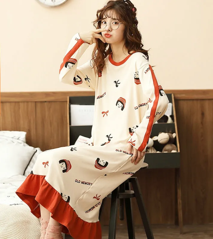 Spring Autumn New Women's Nightdress Long Sleeve Cute Nightdress Home Service Sexy Sleepwear Sleep Tops Night Gown Nightwear