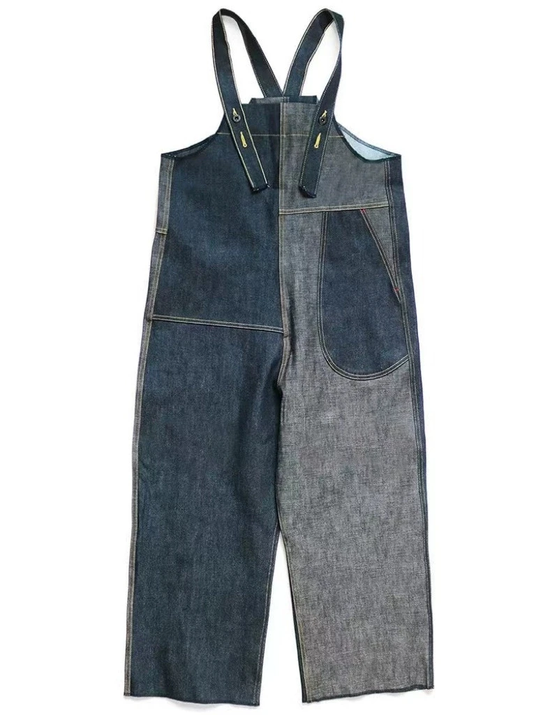 New Arrival Kapital Hirata Hiroshi Spliced Jumpsuit Retro Geometric Heterosexual Strap Pants Jeans for Men and Women Overalls