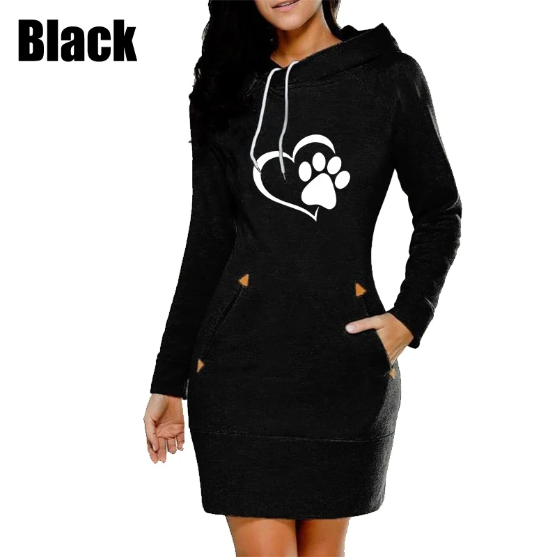 New Fashion Solid Pocket Hooded Ladies Mini Dress Autumn Winter Hooded Pullover Long Sleeve Women's Sweatshirt Dress