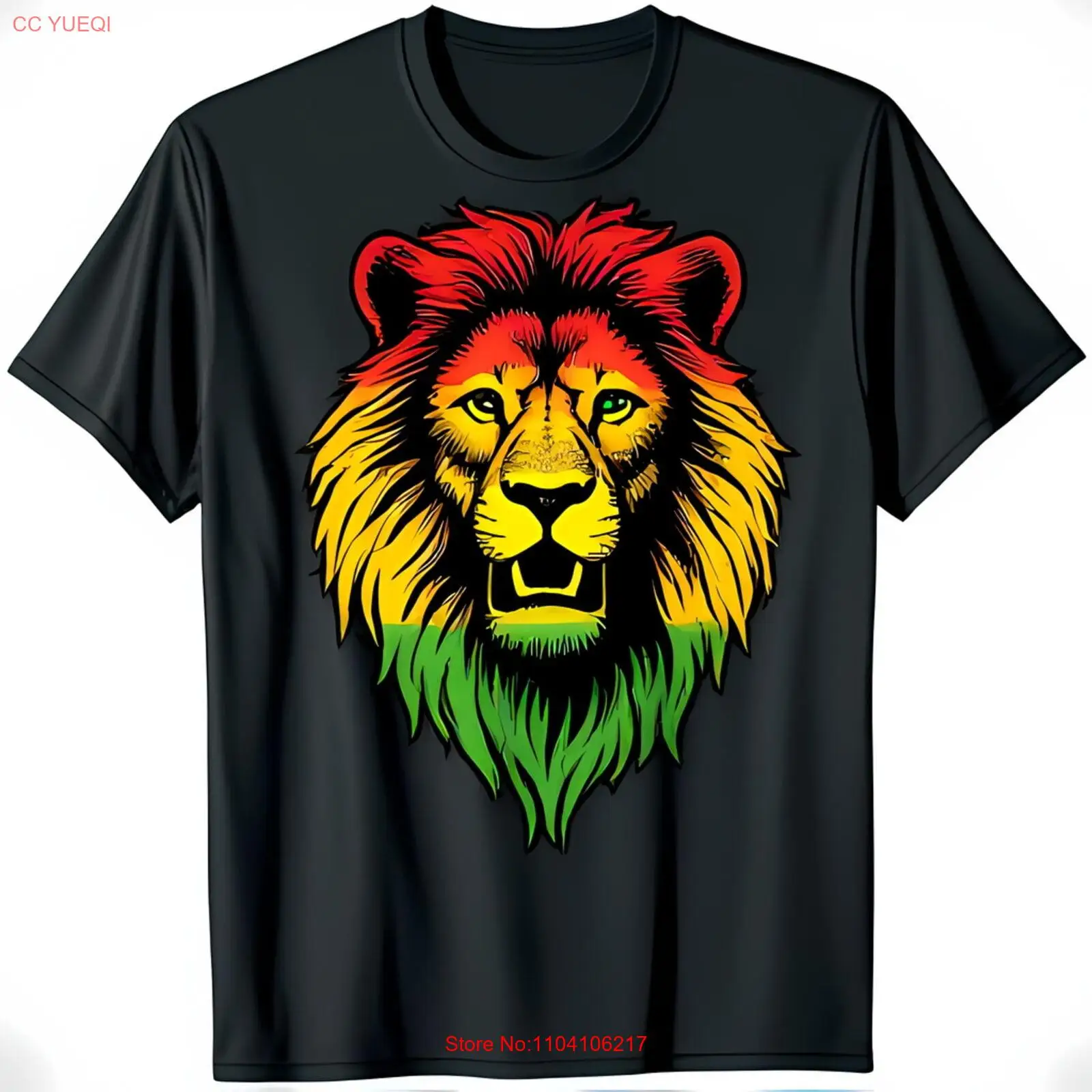 Жирная черная футболка с ярким рисунком растафарика