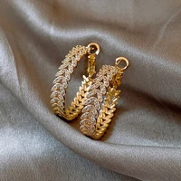 uilz new design stylish leaf women hoop earring inlaid zircon engagement wedding versatile female circle earrings free shipping