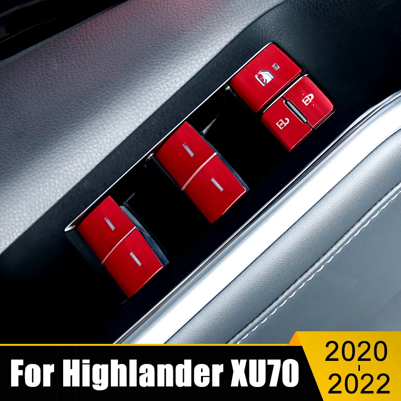 

Aluminum Car Windows Control Panel Knob Sequins Cover Trim Sticker Accessories For Toyota Highlander Kluger XU70 2020 2021 2022