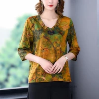 2022 cheongsam blouse traditional cheongsam oriental flower print tang suit women tops traditional chinese qipao cheongsam top