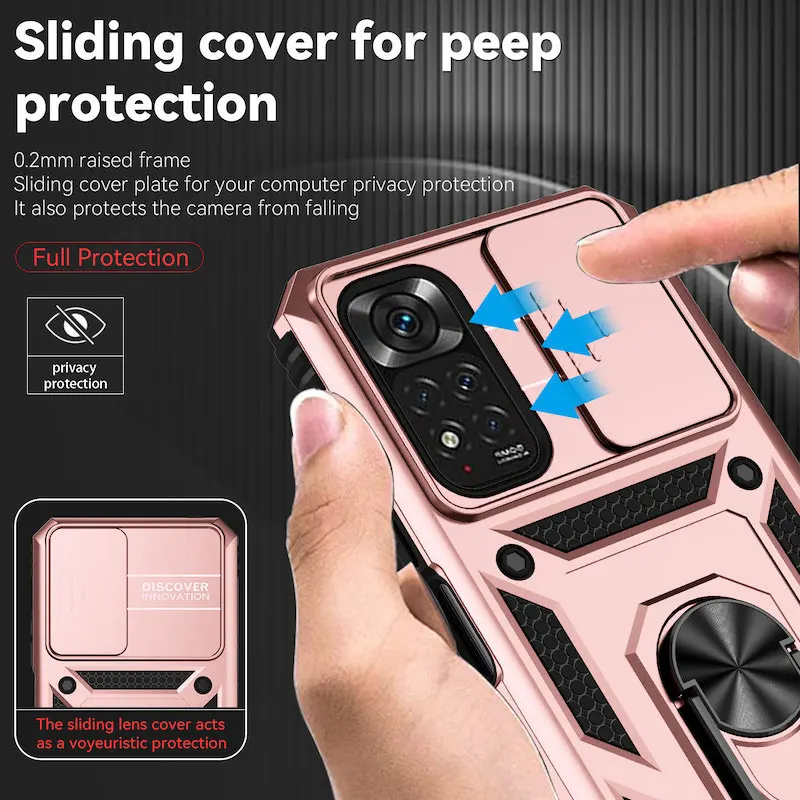 

Armor Ring Bracket Push Phone Case for Xiaomi Redmi Note 11 10 9 8 Pro Ma 9S Prime Poco X3 NFC X4 M4 4G 5G Cover for Mi 11 11T