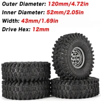 4pcs 12043mm 1 9 inch rubber tires 110 crawler car tires with metal wheel rim set for trx 4 scx10 rc4 d90 rc crawler car