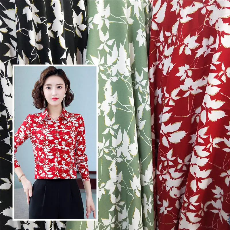 

Printed Micro-elastic Broken Card Chiffon Fabric Clothes Shirt for Dress Bronzing Floral Clothing Sewing Per Meter Material