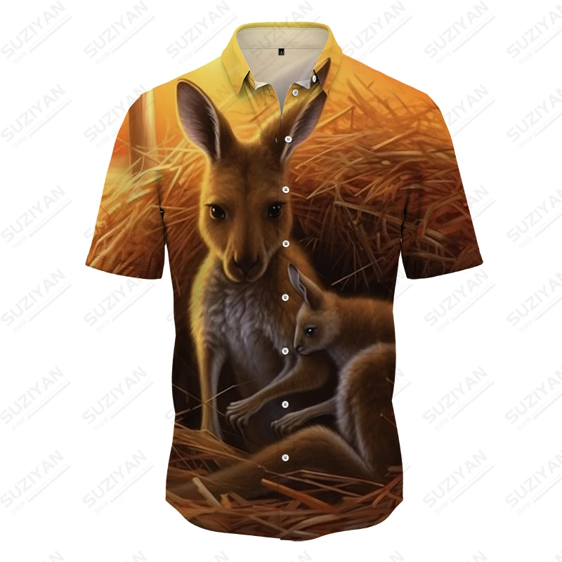 

Hot Sale Fashion Men's Shirt Sports Casual Summer Short Sleeve Shirt Office Party Shirt Animal Kangaroo 3d Printing Shirt