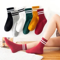 women girls cotton two striped socks japanese korean breathable soft sport casual pile sock students campus ankle socken hosiery
