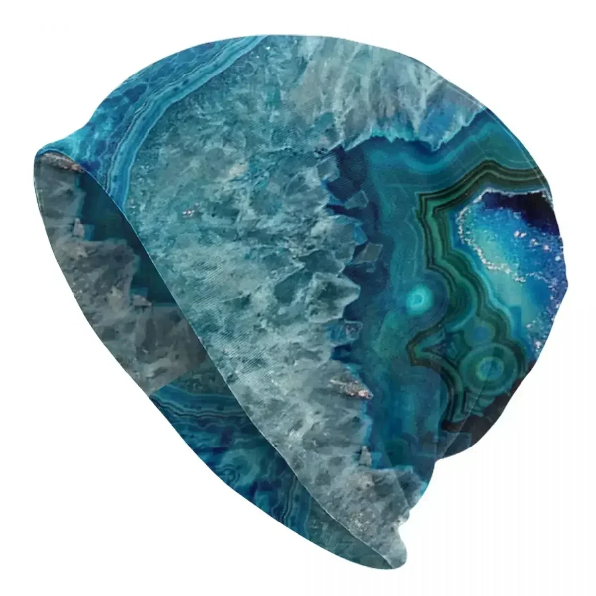 Бирюзовый Аква Синий Рок Агат Минеральные Кристаллы Узор Теплая Вязаная Кепка