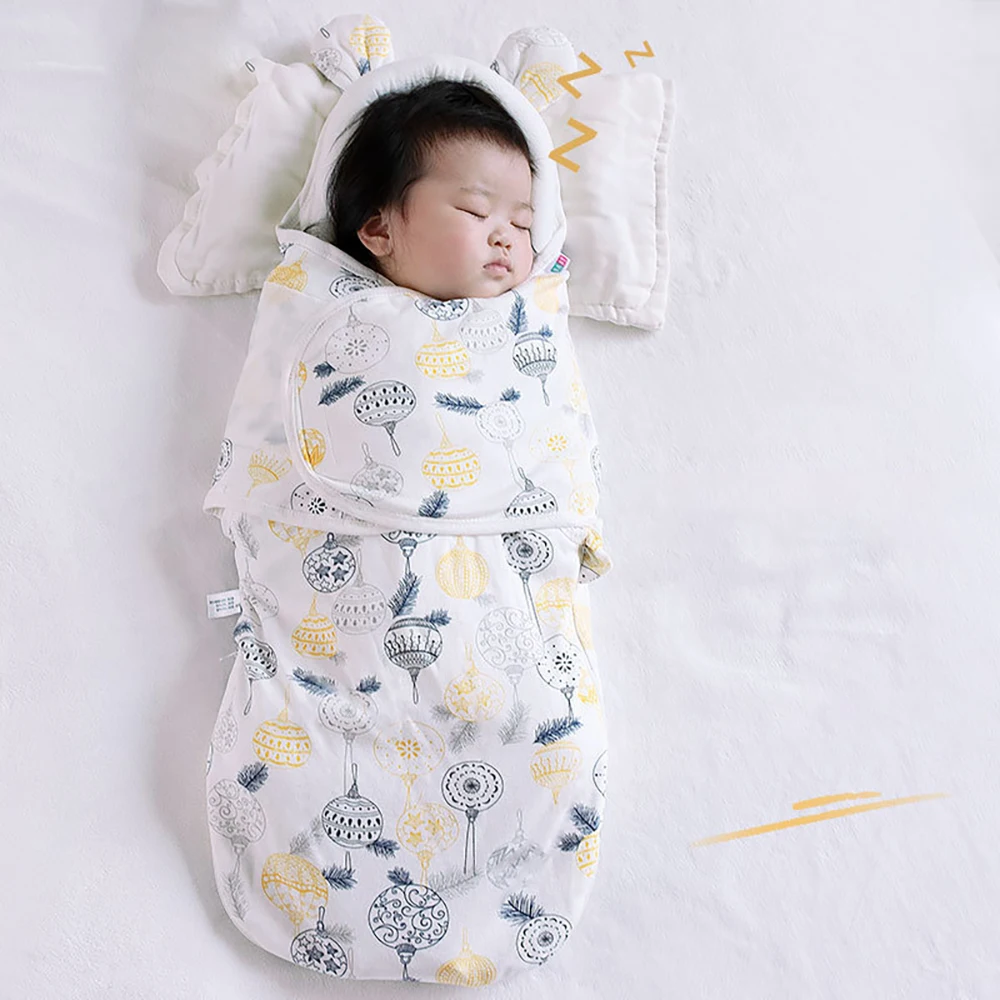 Baby Cocoon Swaddling Wraps 0-6 Months Newborn Baby Sleeping Bag Cute Bear Ears Kids' Head Neck Protector Design Diaper Bag