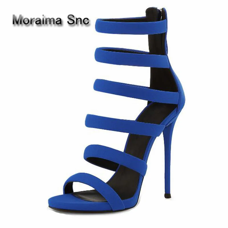 

Moraima Snc Brand Gladiator Sandals Women Blue Strap Ankle Sapato Feminino 12Cm Thin High Heel Sandals Pumps Ladies Shoes Women