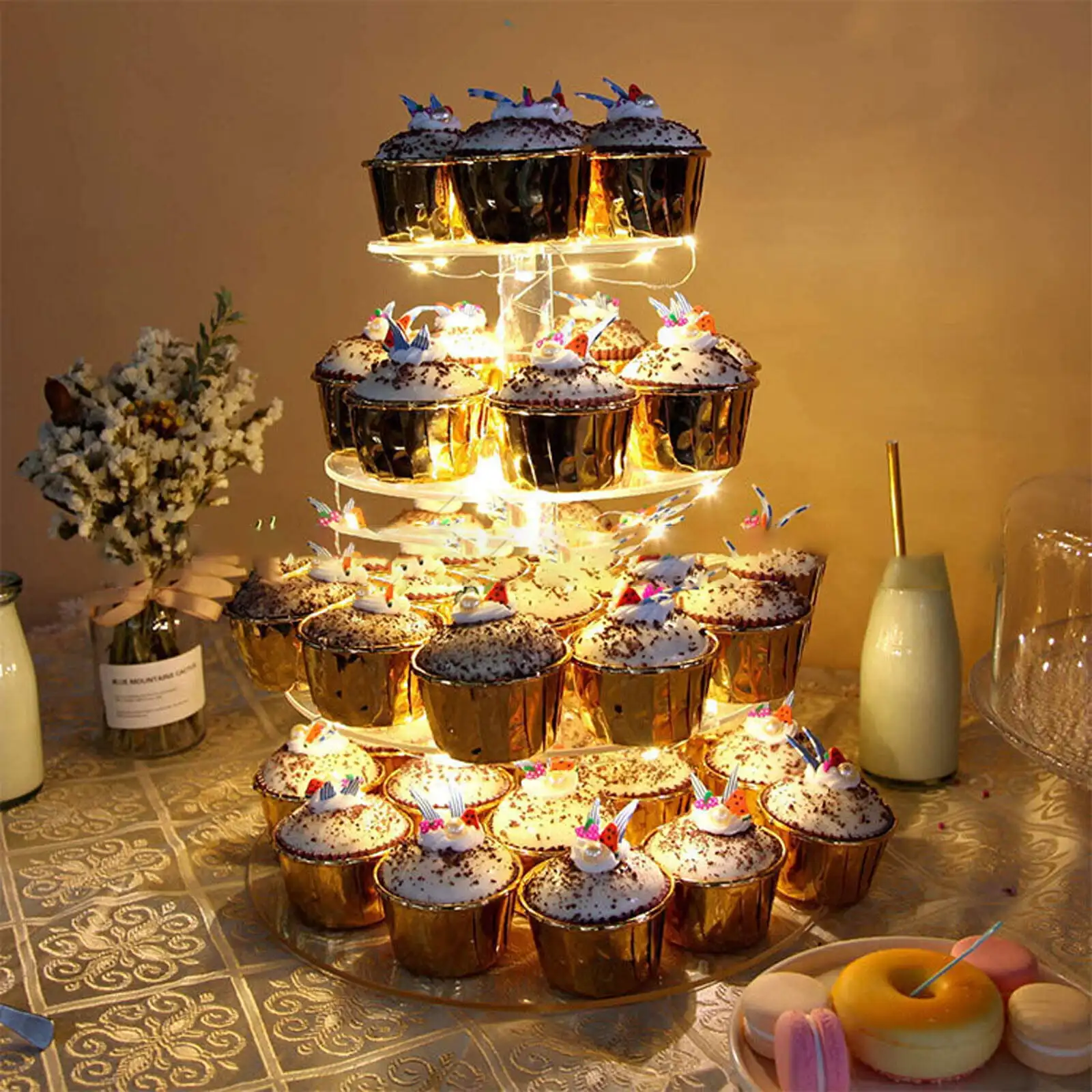 

4-Tier Cupcake Stand Cake Dessert Wedding Event Party Display with LED Light