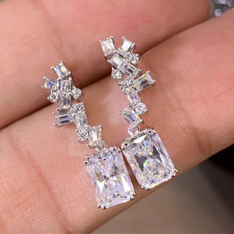 

Long Geometric Stud Earrings with Bling Zircon Stone Silver Color Fashion Jewelry for Women Korean Earrings