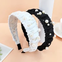 vintage pearl large intestine pleated headband new sweet fresh black and white hair band makeup hair accessories for girls