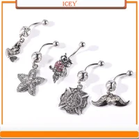 5pcs animal belly ring owl navel stud starfish belly navel jewelry mermaid belly button ring beard navel piercing belly jewelry