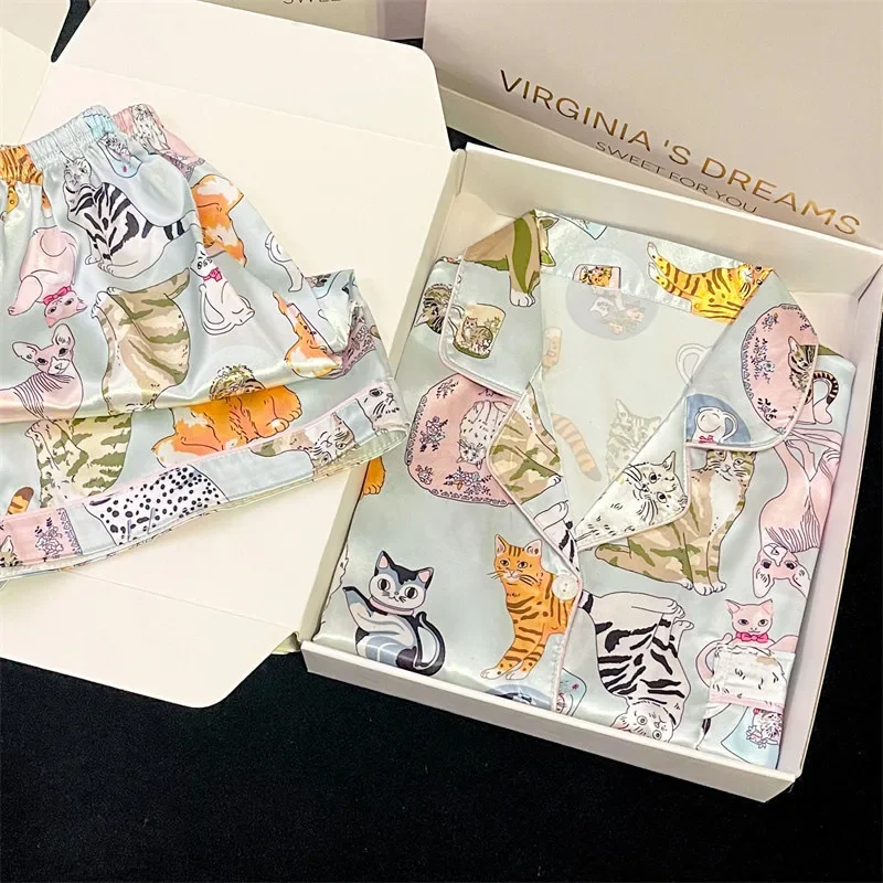 Пижамный комплект Женский из двух предметов атласная пижама искусственного