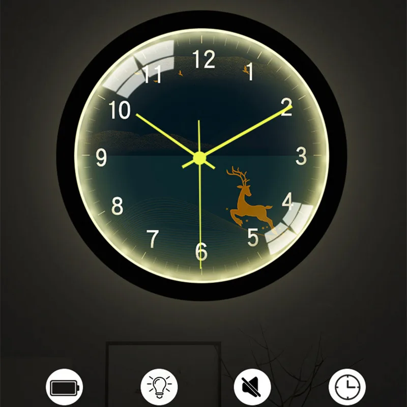 

Светодиодные настенные часы, светящиеся украшение для гостиной с двойным управлением звуком и свесветильник, с автоматическим отключением...