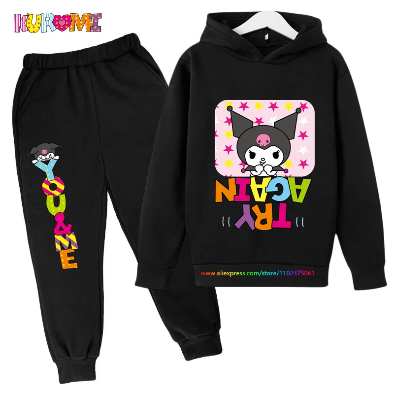 

Hello Kitty Baby Casual Tracksuits Children Boys Girls Kuromi Hoodies Long Pants 2Pcs Sets Kids Sport Suit Clothing