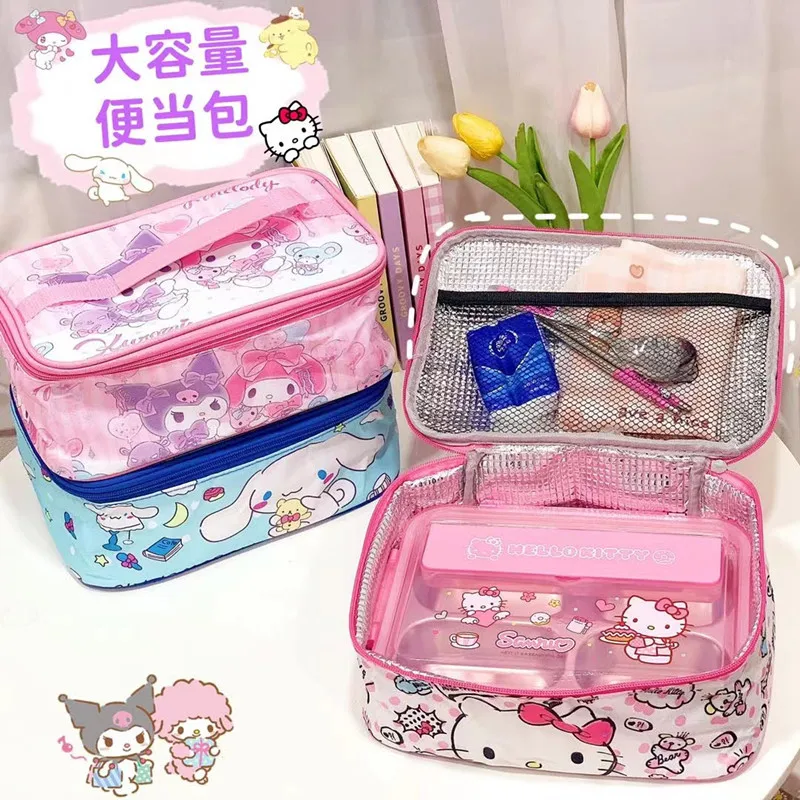 

Anime Kawaii Snoopys Hellokts Kuromi Melody Insulated Lunch Bag Cartoon Portable High Capacity Thermal Food Picnic Tote Box Gift