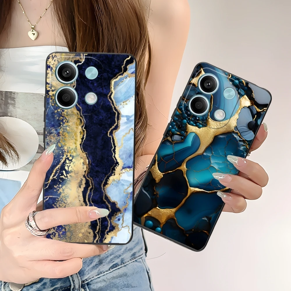 Luxury Golden Stone Mobile Cell Phone Case for Xiaomi POCO M6 M5 M4 M3 X6 X5 X4 X3 F6 F5 F4 F3 F2 C40 Pro GT 5G Black Cover