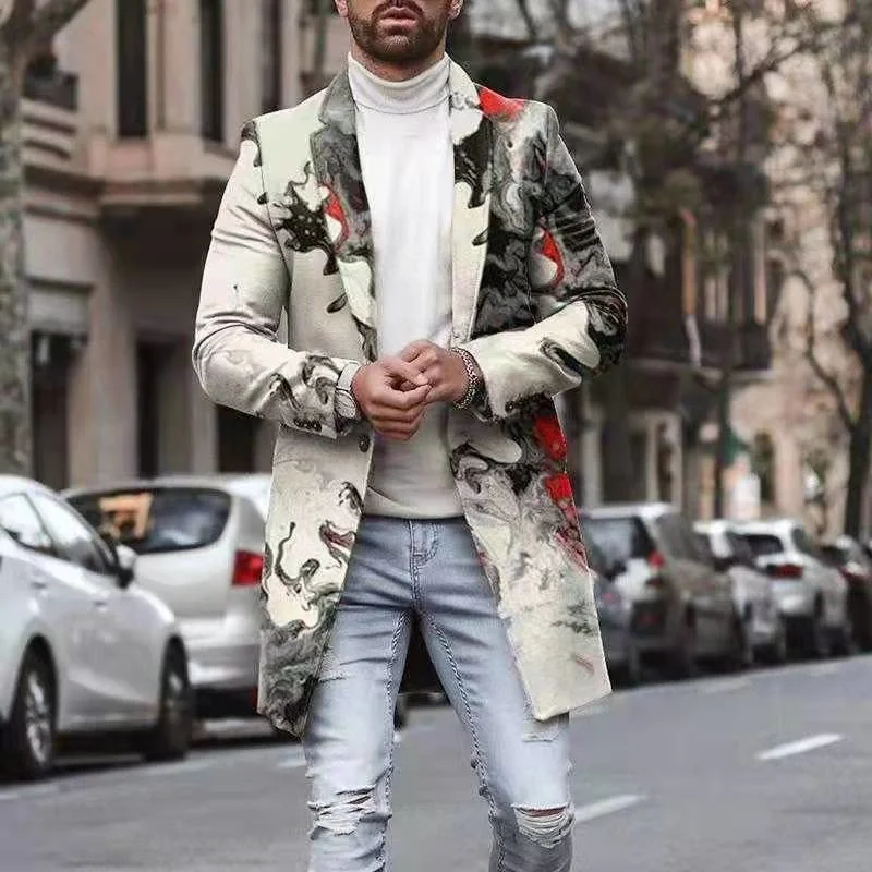

Autumn And Winter 2021 Fashion Printed Large Men's Wool Coat