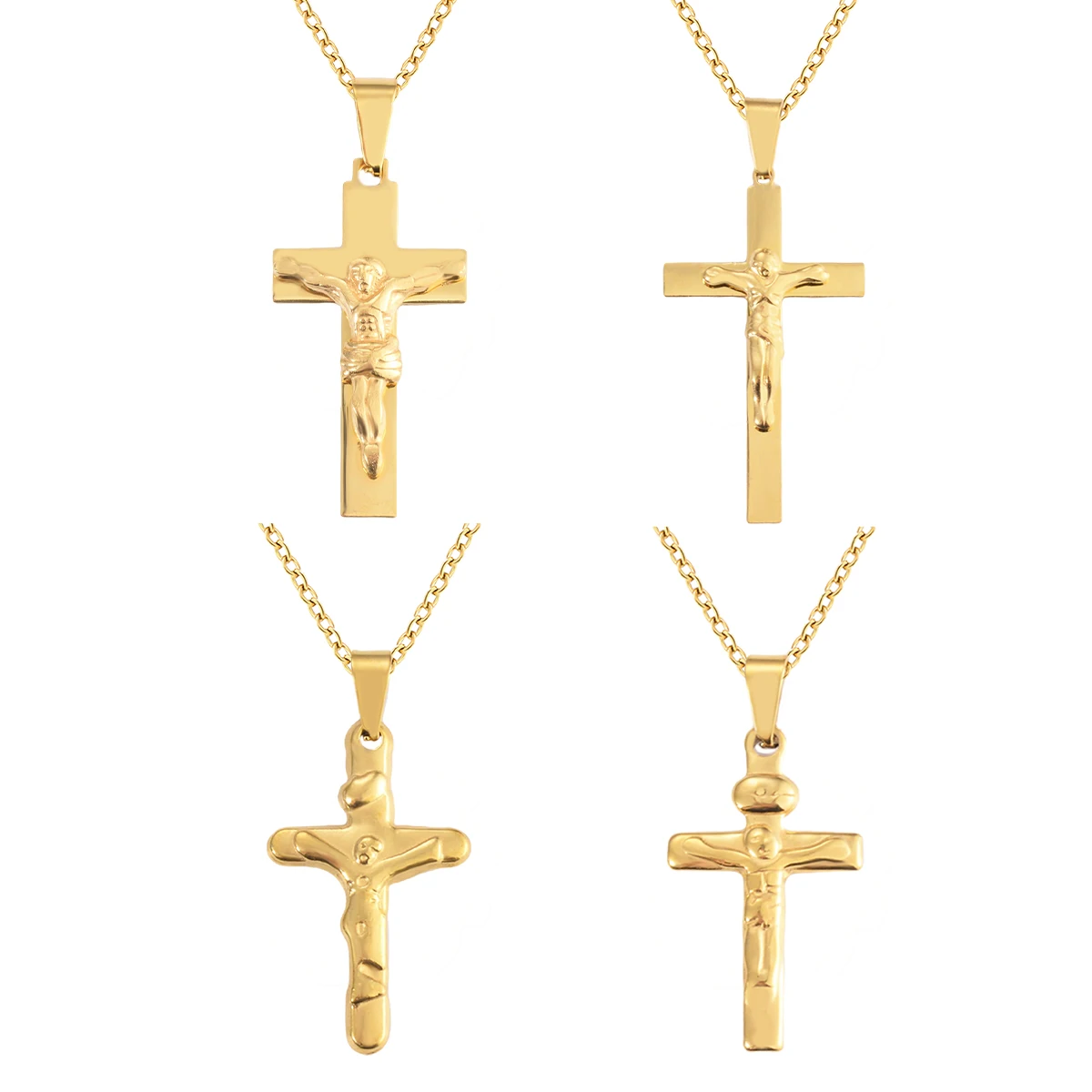 

Jesus Necklace Gold Color Cross Crucifix Pendant Stainless Steel Mens Women Chain Jewelry