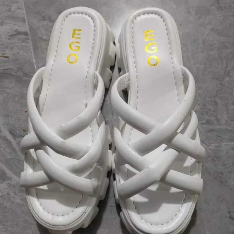 women's slipper 2023 summer sandals slipper for women slides open toe cross narrow flat heel platform thick bottom female shoes