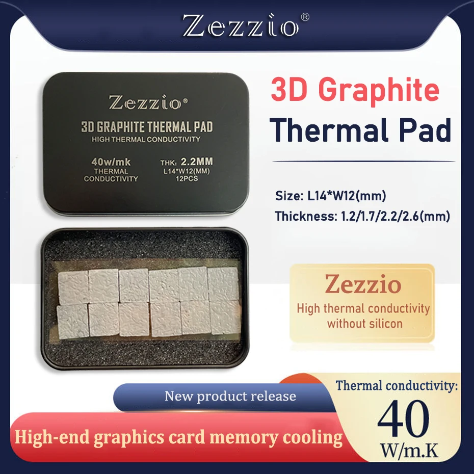 Zezzio 3D Graphite Thermal Pad 40W/mk IC Graphene Cooling 3090/3080 Memory Thermal Silicone Grease Pad for GDDR6X VRAM