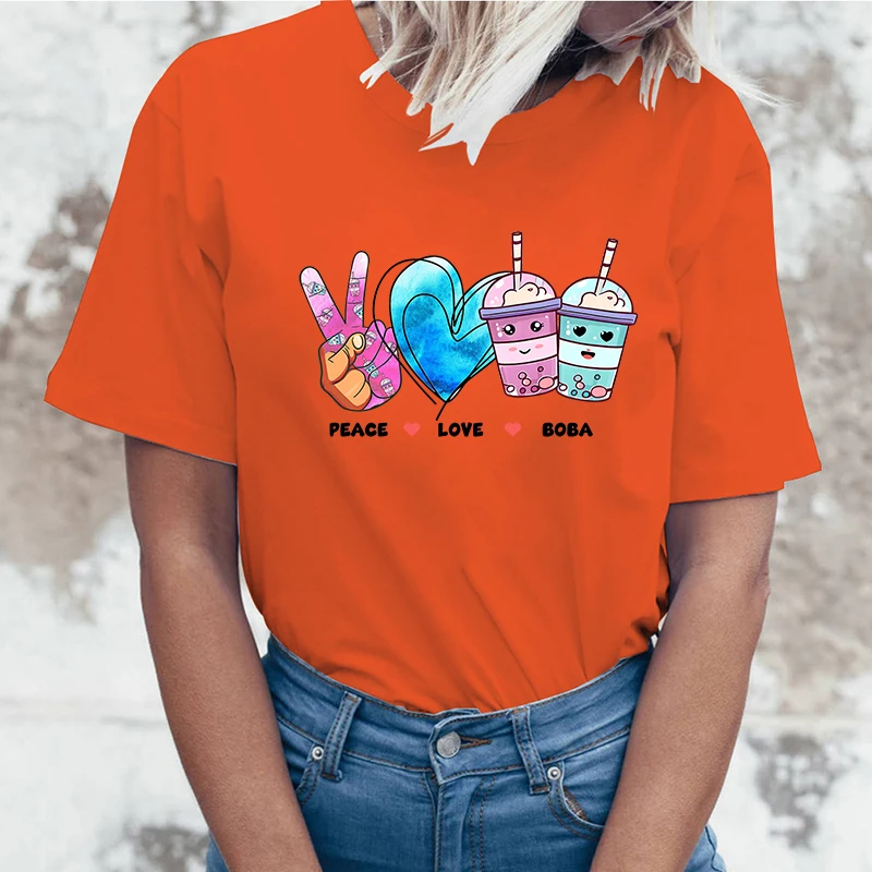 Новинка футболка с принтом Peace Love Boba женские топы коротким рукавом футболки