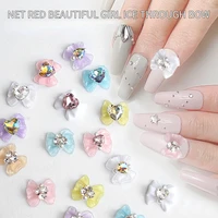 5pcs luxury crystal bow nail art charms ice transparent bowtieheart shaped nail decoration 3d colorful resin manicure jewelry
