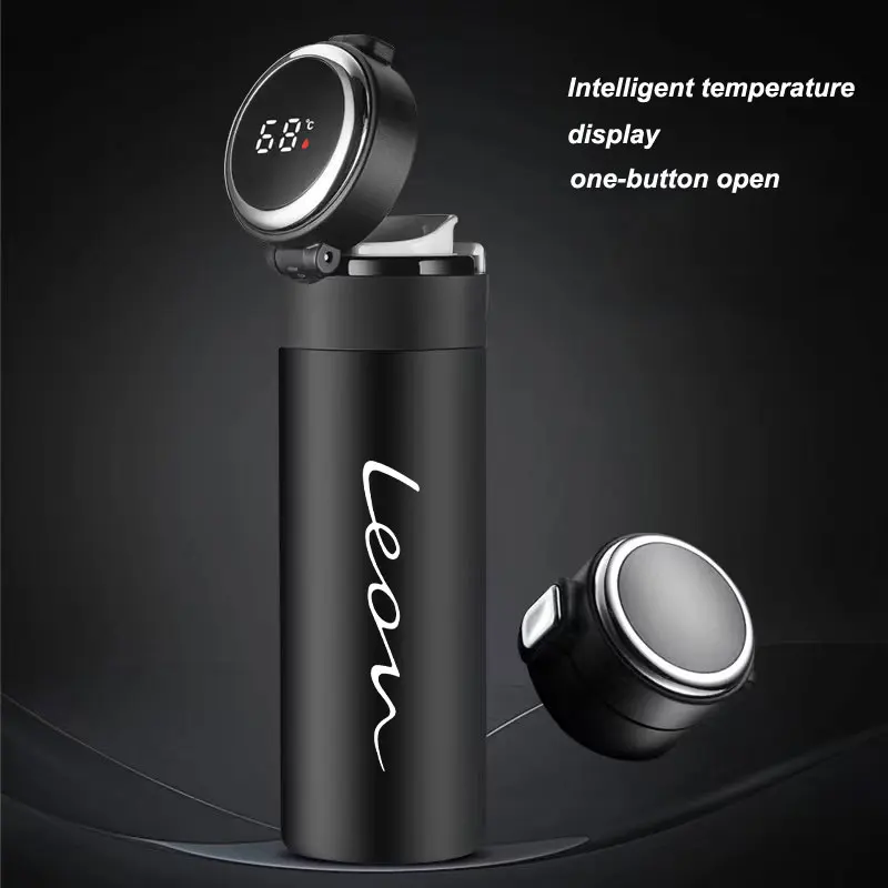 

420ml Stainless Steel Display Temperature Car Vacuum Flask Water Bottle For SEAT LEON Styling Accessories