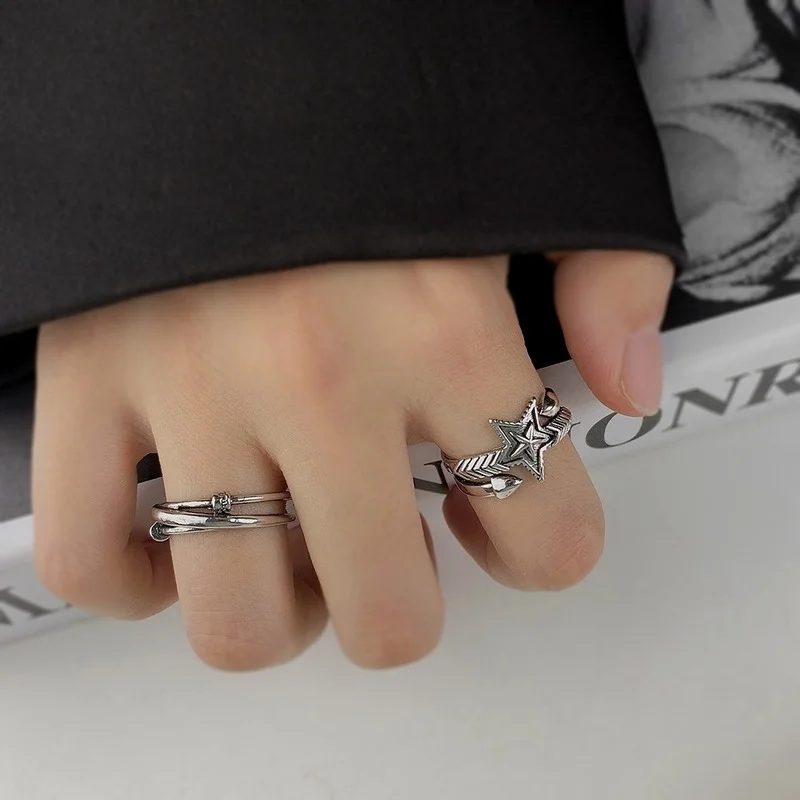 

U-Magical Concise Star Intersect Silver Color Metallic Index Finger Ring for Women Designed Open Adjustable Cross Ring Jewelry