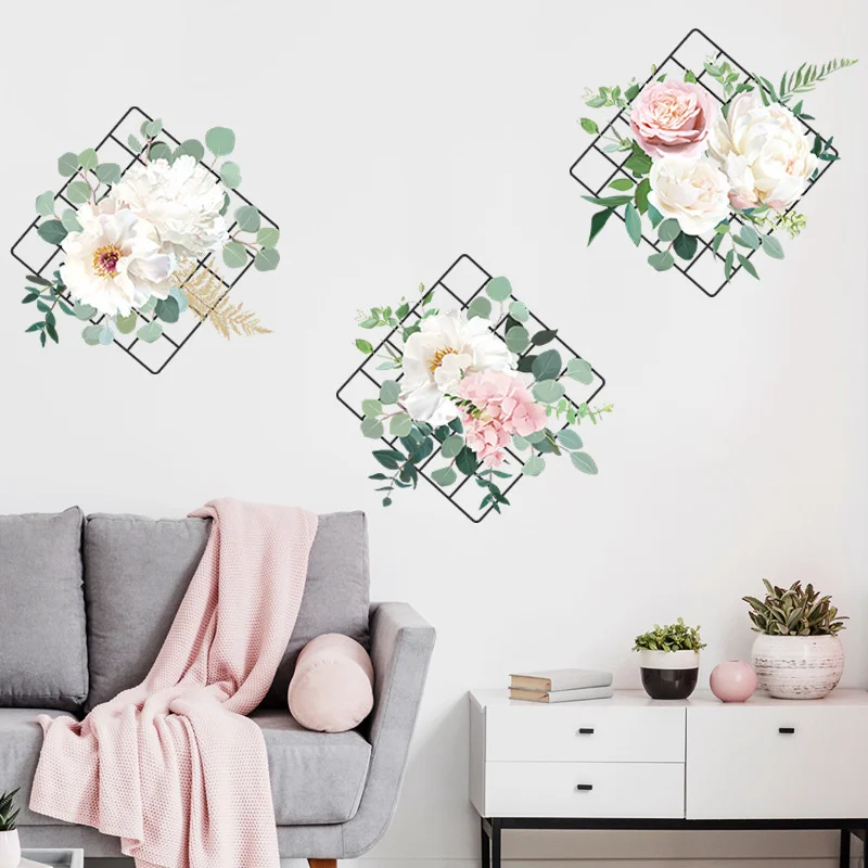 

Diamond-shaped Pastoral Iron Art Mesh Flower Wall Decoration Free Combination Artistic Wallpaper Self-adhesive Wall Stickers