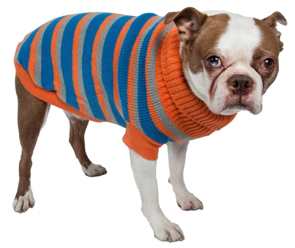 

Heavy Cable Knit Striped Fashion Polo Dog Sweater