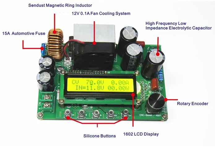 

DC-DC NC CV CC Booster Module CNC Boost 12V~120V 0-15A Adjustable MPPTConstant Voltage Current Module