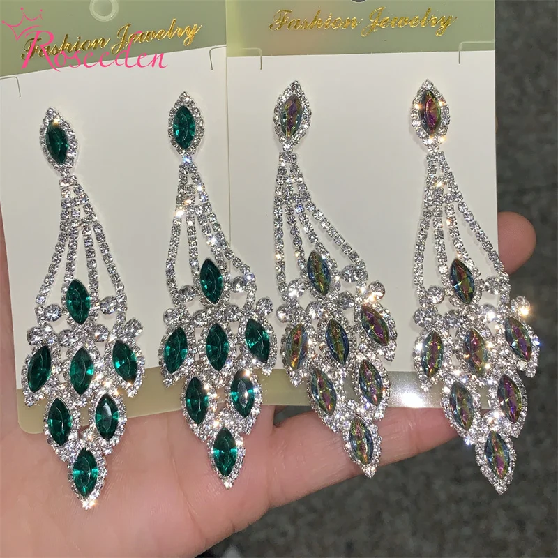 

5 Colors Crystal Long Earrings for Women Elegant Shape Wedding Bridal Drop Earrings Fashion Jewelry RE3304