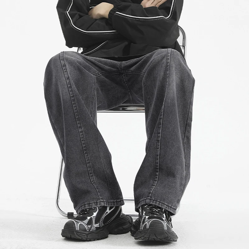 FEWQ мужские джинсовые брюки в американском стиле повседневные однотонные