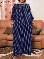 vonda 2022 women fashion sundress polka dots printed long dress female casual loose vestido evening party dress oversized robe