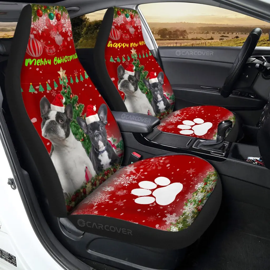 

French Bulldogs Christmas Dog Car Seat Covers Custom Car Interior Accessories,Pack of 2 Universal Front Seat Protective Cover